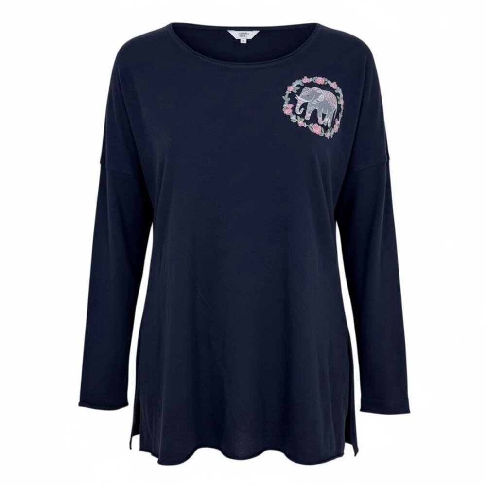 Crown & Ivy Sweeper Sweatshirt Medium Pullover Navy Blue French Terry Elephant